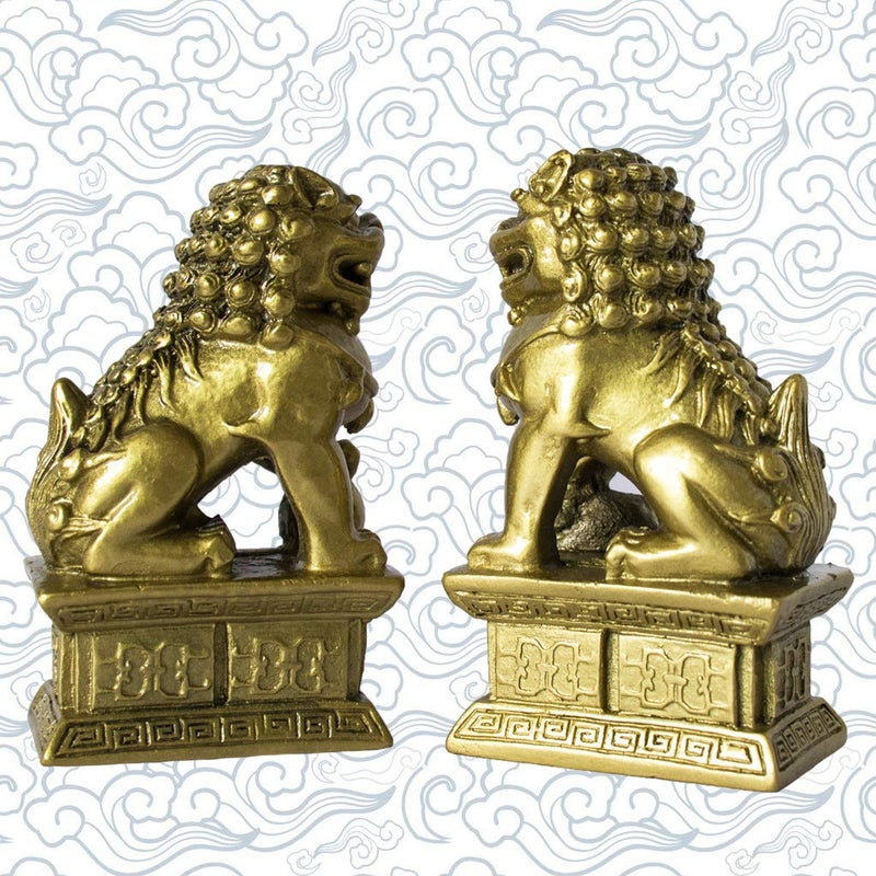 Addune Feng Shui Chinese Beijing Foo Dogs Statues Pair Guardian Lions Statues Wealth Protection Figurine Decorations Home Gifts (Bronze) - Image 3